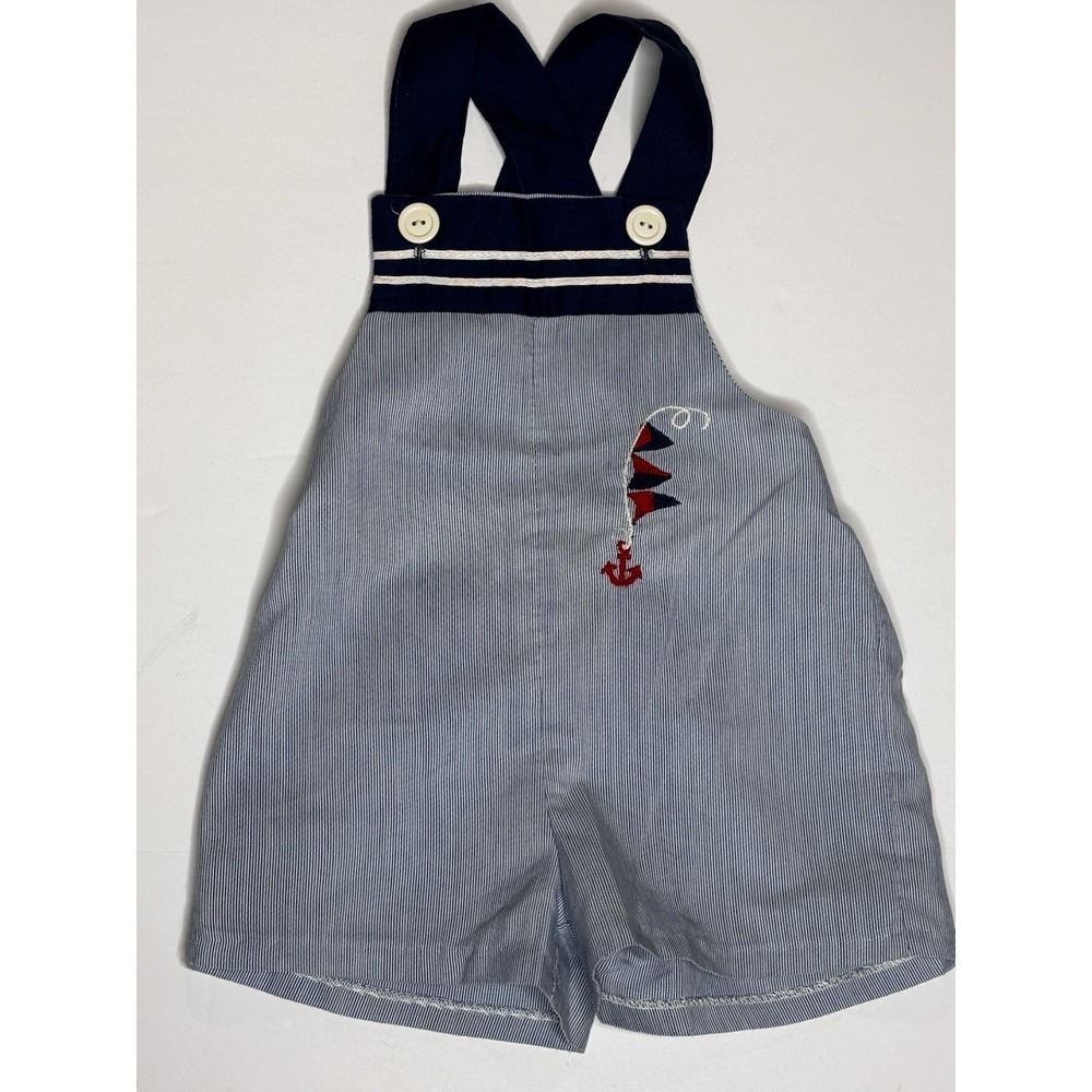 Vintage Alber Baby Nautical Overalls Outfit Size 4 Months